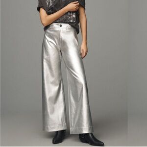 Maeve The Ettie High Rise Crop Wide Leg Pants, Metallic Faux Leather, Size 30